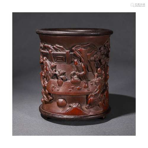 A Chinese Bamboo Carved Brush Pot