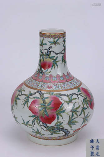 A Chinese Famille Rose Peach Painted Porcelain Vase