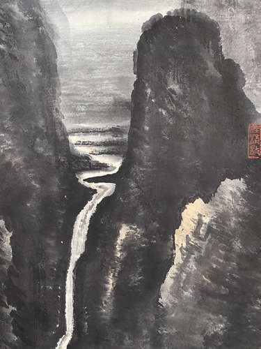 A Chinese Landscape Painting Scroll, Li Keran Mark