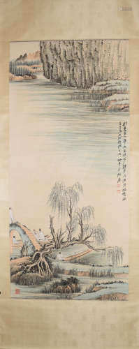 A Chinese Landscape and figures Painting, Zhang Daqian Mark