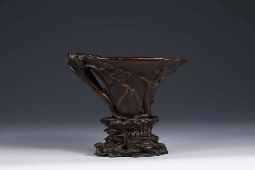 A Chinese Wood Carved Plum Blossom Pattern Cup