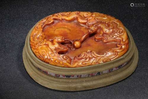A Chinese Dragon Pattern Shoushan Tianhuang Stone Carved Brush Washer