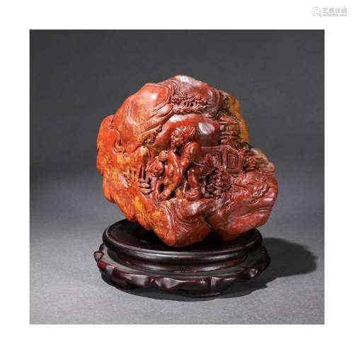 A Chinese Shoushan Ross Quartz Rockery Ornament