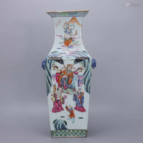 A Chinese Famille Rose Figure Painted Porcelain Double Ears Vase