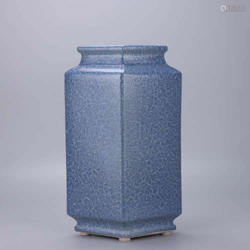 A Chinese Blue Glazed Porcelain Square Vase
