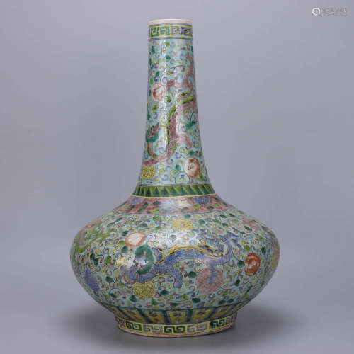 A Chinese Famille Rose Dragon Pattern Floral Porcelain Flask