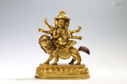 A Chinese Gild Copper Statue of Three Heads Six Arms Vajra