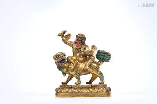 A Chinese Gild Copper Statue of Riding Beast Vajra