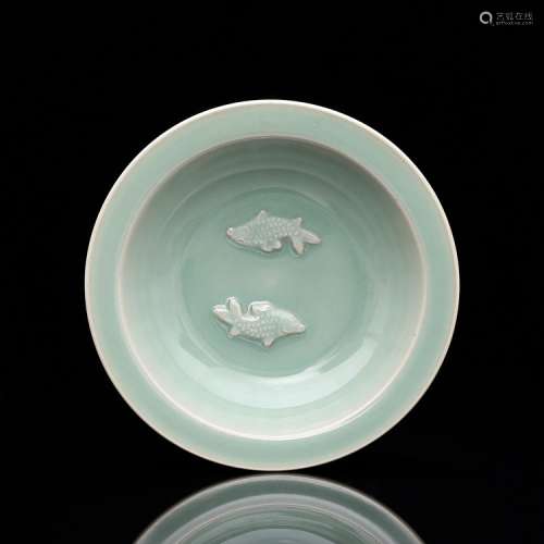 A Chinese Longquan Kiln Celadon-Glazed Fish Carved Porcelain Washer