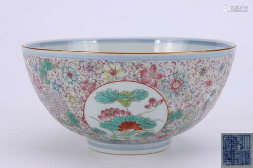 A Chinese Famille Rose Floral Porcelain Bowl