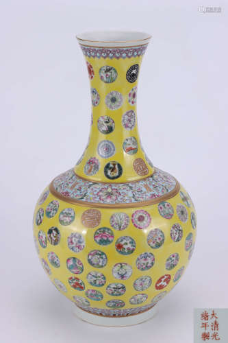 A Chinese Yellow Ground Gild Floral Porcelain Vase