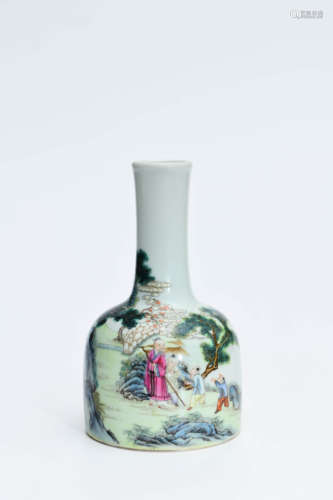 A Chinese Famille Rose Figure Painted Inscribed Porcelain Bell-shaped Zun