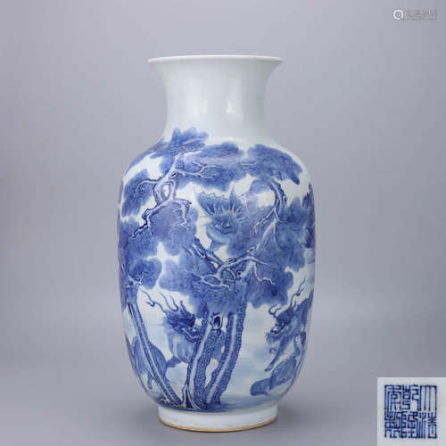 A Chinese Blue and White Kylin Painted Porcelain Tube Vase