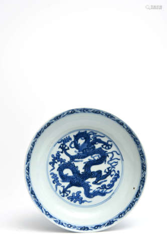 A Chinese Blue and White Dragon Pattern Porcelain Plate