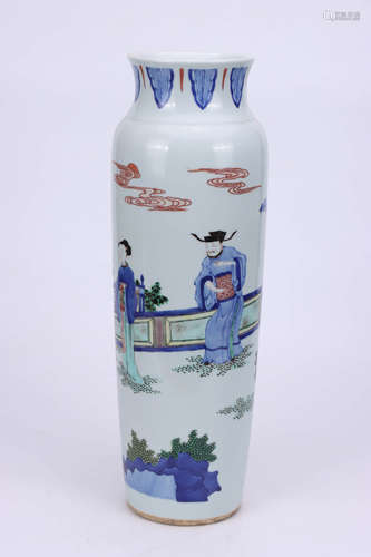 A Chinese Multi Colored Figure Painted Porcelain Tube Vase