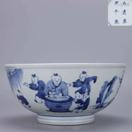 A Chinese Blue and White Children Painted Porcelain Bowl