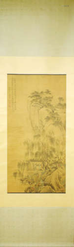 A Chinese Landscape Painting Silk Scroll, Tang Yin Mark