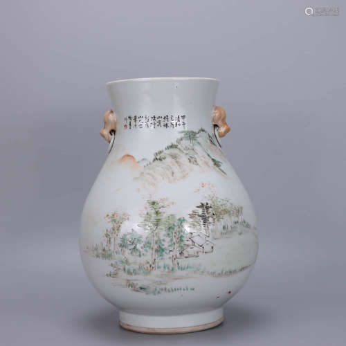 A Chinese Landscape Light colorful porcelain Double Ears Zun