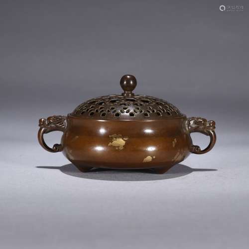 A Chinese Double Dragon Ears Copper Incense Burner