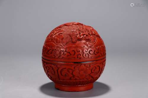 A Chinese Landscape Carved Red Lacquerware Box