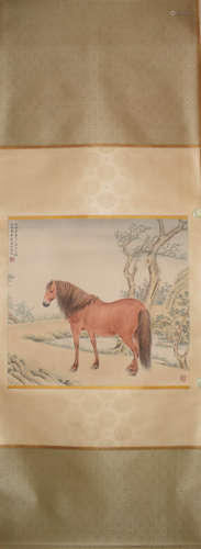 A Chinese Red Horse Painting, Ma Jin Mark