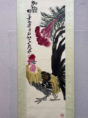 A Chinese Flower&bird Painting Scroll, Qi Baishi Mark