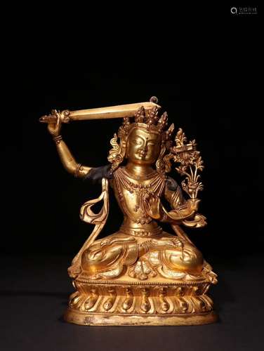 A Chinese Gild Copper Statue of Manjusri Bodhisattva