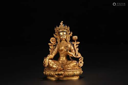 A Chinese Gild Copper Statue of Tara Guanyin