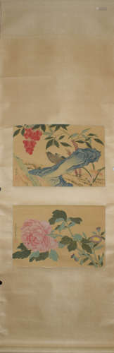 A Chinese Flowers Painting Silk Scroll, Mark