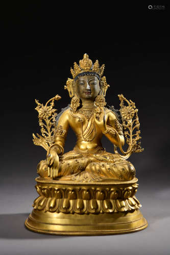A Chinese Gild Copper Seated Guanyin Statue