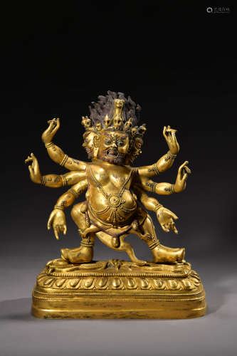 A Chinese Gild Copper Statue of Three Heads Six Arms Vajra
