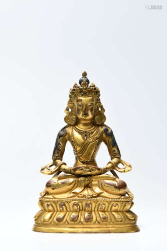 A Chinese Gild Copper Seated Guanyin Statue