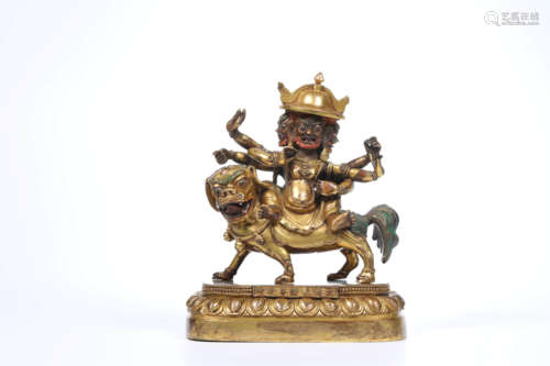 A Chinese Gild Copper Statue of Riding Beast Vajra