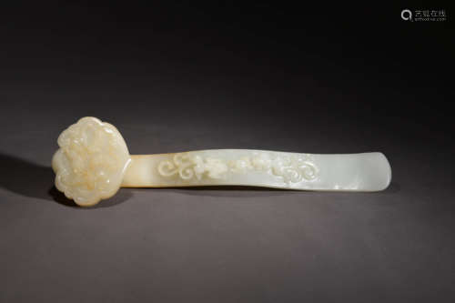 A Chinese Dragon Carved Jade Ruyi Ornament