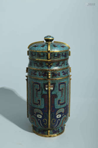 A Chinese Cloisonne Enamel Vase with Cover