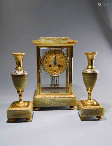 A Set of Chinese bowlder Copper desk clock