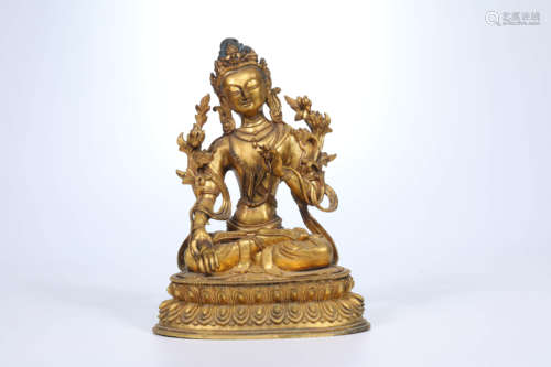 A Chinese Gild Copper Guanyin Statue