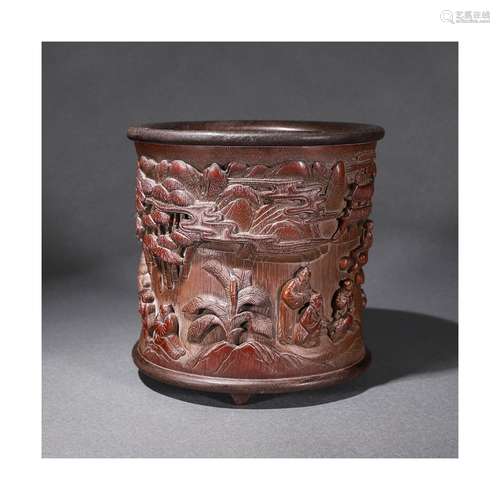 A Chinese Bamboo Carved Brush Pot