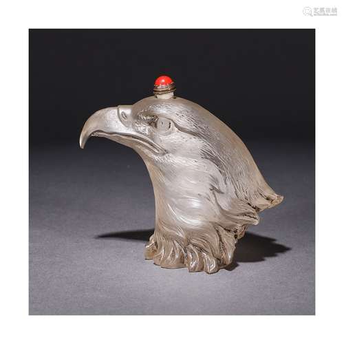 A Chinese Eagle Carved Glassware Snuff Bottle