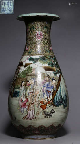 A FAMILLE ROSE GLAZE LANDSCAPE PATTERN VASE