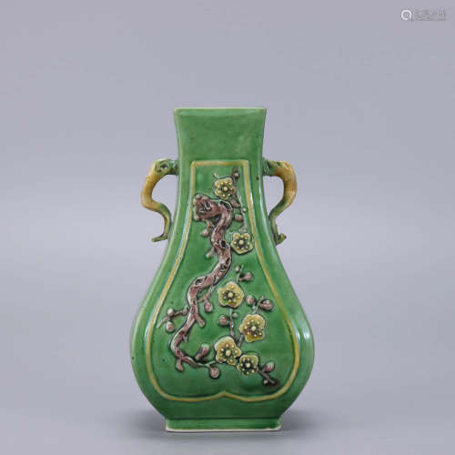 A Chinese Green Glaze Floral Relief Porcelain