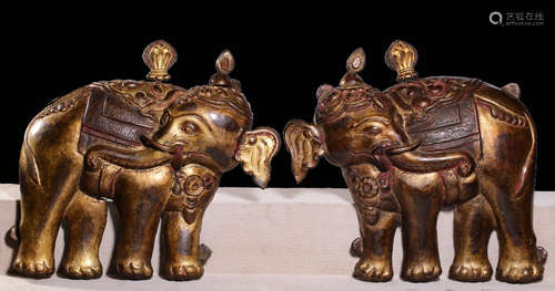 PAIR OF GILT BRONZE CARVED ELEPHANT PENDANTS