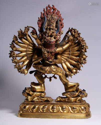 A GILT BRONZE CAST YAMANTAKA BUDDHA STATUE