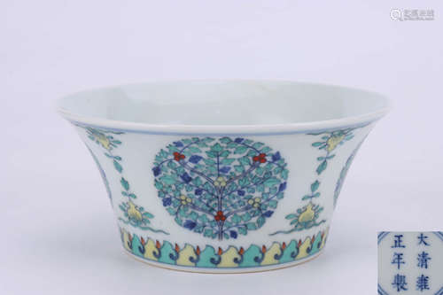 A Chinese Doucai Floral Porcelain Cup