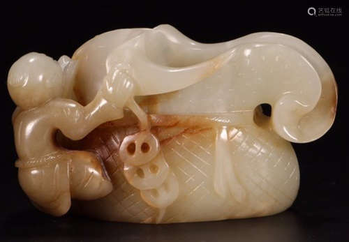 A HETIAN JADE CARVED CHILD PATTERN BRUSH WASHER