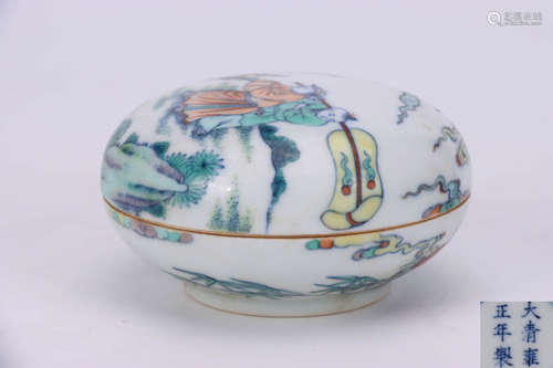 A Chinese Doucai Figure Pattern Porcelain Box with Cover