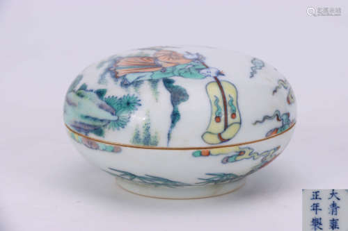 A Chinese Doucai Figure Pattern Porcelain Box with Cover