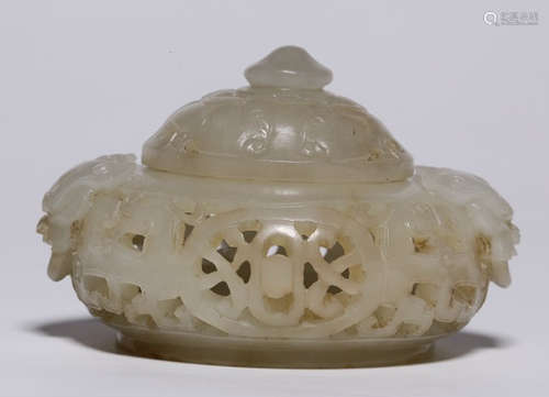 A HETIAN JADE CARVED HOLLOW CENSER