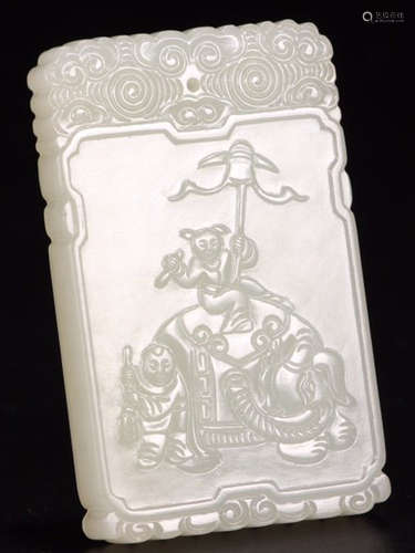 A HETIAN JADE CARVED POETRY PATTERN TABLET