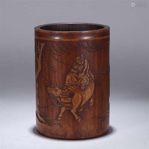 A Chinese Bamboo Carved Brush Pot